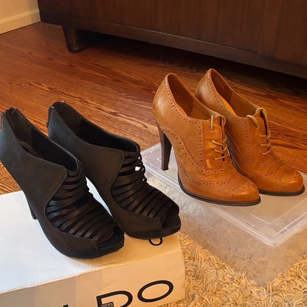 ALDO 2 for 1  Women's Black Strappy and Tan Lace-Up Heels